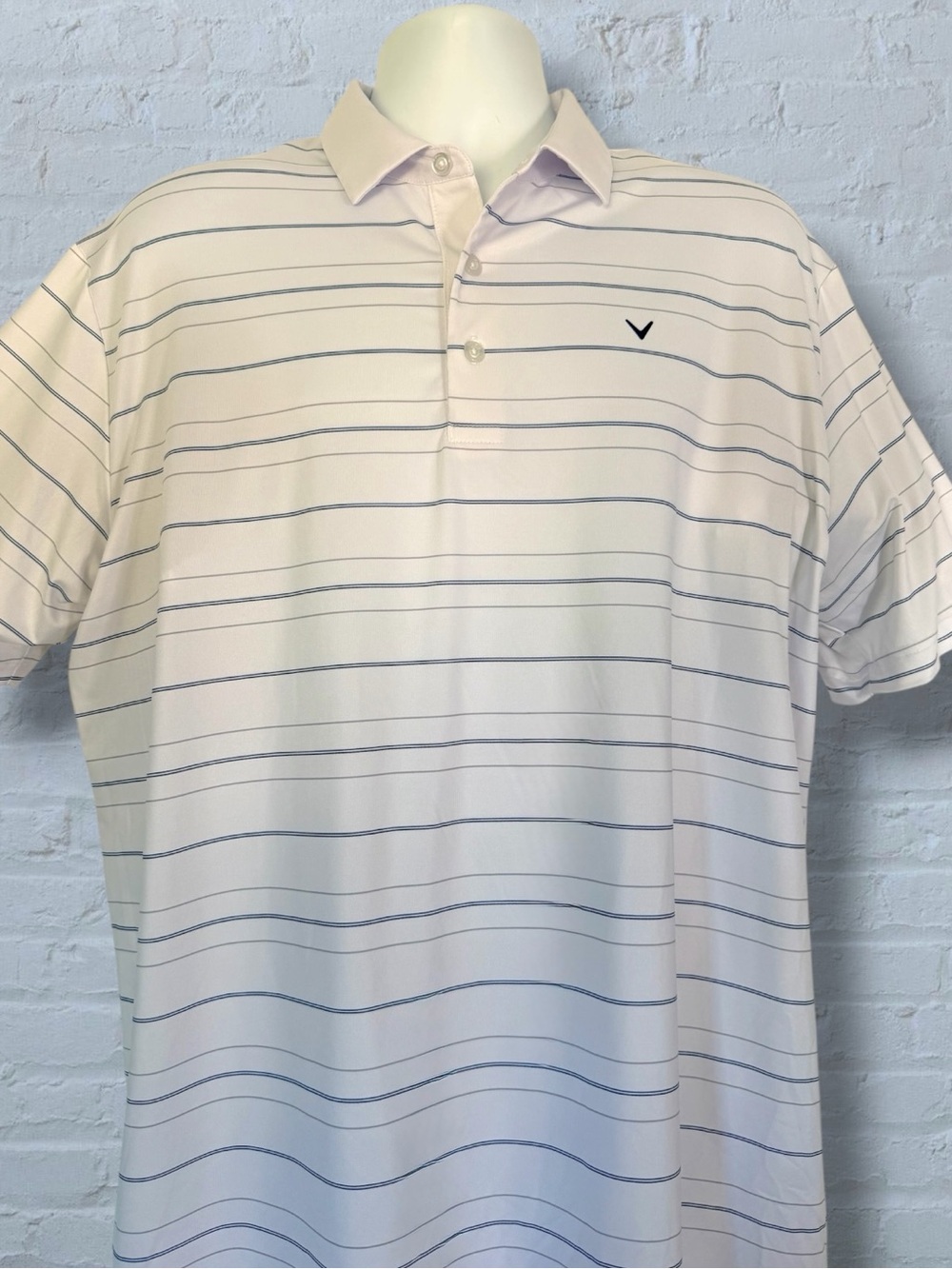 Callaway Opti-Dri Golf Polo Men’s L White Navy Pinstripe Performance Stretch